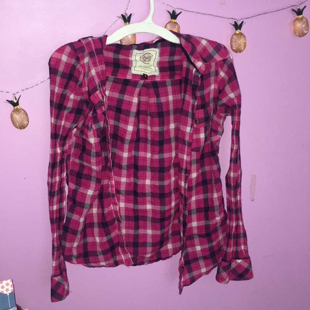 Girls Pink Checkered Flannel Shirt
